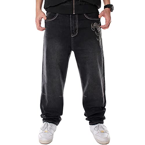 Ruiatoo Mens Jeans Fashion Skateboard Pants Snake Embroidery Baggy Jeans Hip Hop Denim Black Trousers - Main Image