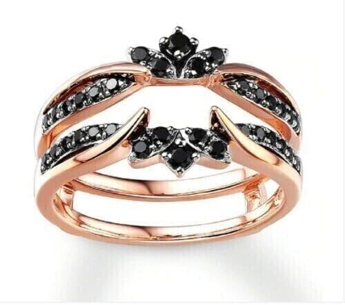 Shankar Jewels 2Ct Round Cut Lab Created Black Diamond Ring, Enhancer Wedding Ring, 14k Rose Gold Plated 925 Sterling Silver