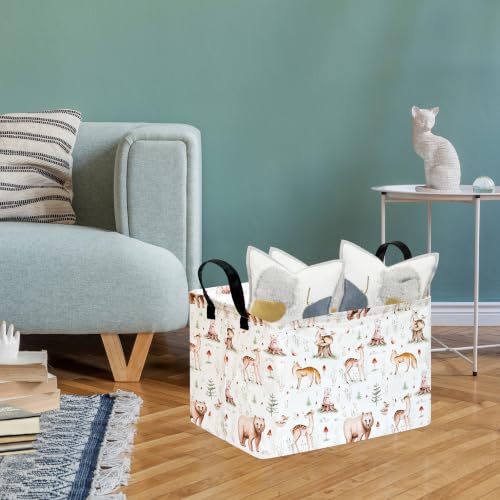 Image of MAIZMZ Kids Storage Basket,Jungle Animals Print,Waterproof Lining, Leather Handles, Collapsible for Kids Toys, Nursery, Baby Gift Basket