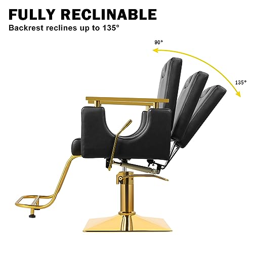 LUXMARS Barber Chair Salon Chair Hydraulic, Adjustable Height, 360 Degrees Rolling Swivel Barber Chairs for Barbershop Hair Salon (Black) - Thumbnail 4