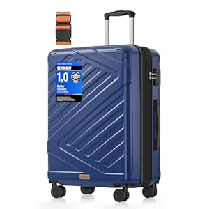 SONGMICS Koffer, Reisekoffer, Hartschalenkoffer mit TSA-Schloss, Koffergurt, ABS-Trolley, 4 Zwillingsrollen, erweiterbar, L, 65 cm, hafenblau RLP002Q101