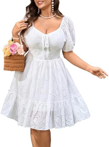 SCOMCHIC Womens Plus Size Summer Dress Sweetheart Neck Short Slee...