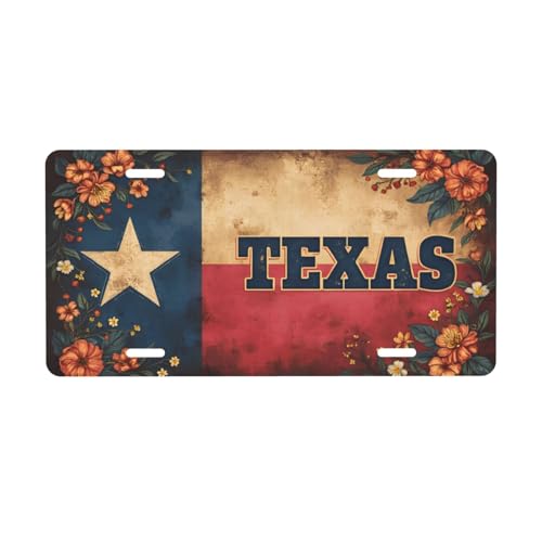 Texas Floral License Plate - 12x6 Aluminum Vintage Lone Star