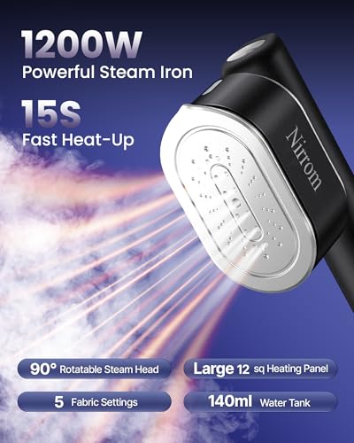 Image of Travel Steamer for Clothes, 110-240V Dual Voltage Portable Steamer | 1200W Fast Heat in 15s, 140ml Tank, 5 Fabric Settings, 2 in 1 Handheld Garment Steamer & Iron for Business, Global and Europe