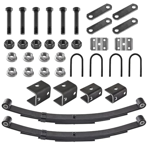 RV MURTS 2pcs 4 Leaf Trailer Spring Kit 3500lb Single Axle Tandem Suspension 1750lb Capacity Double Eyes Leaf Springs U-Bolt Hanger and Shackle Kit for Cargo Boat Trailer Parts Replacement.