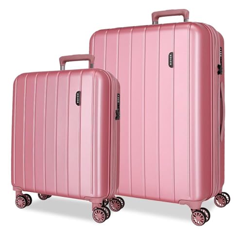 Movom Wood Juego de Maletas Rosa 55/68 cms Rígido 6,6 kgs Cierre TSA ABS 6,6 kgs 109L Extensible Equipaje de Mano