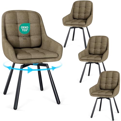 JIJIAN Lot de 4 Chaises Pivotante 360°, Chaises Salle à Manger avec Accoudoirs, Chaise Pivotante Salle à Manger Rembourrée à Pieds Métalliques, pour...