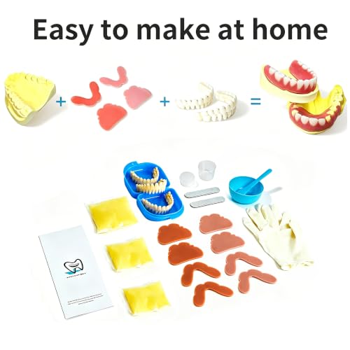 Image of DENTUREWAY DIY Dentures,Easy-to-Make kit,Partial & Full Fake Teeth,White | Easy diy for women&men.Complete parts included.Upper&lower pieces.Multi-color material. Spare parts for false teeth retries