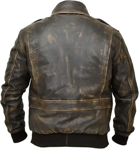 Image of Mens G-1 Fur Collar US Navy Flight Distressed Brown Aviator Genuine Leather Jacket