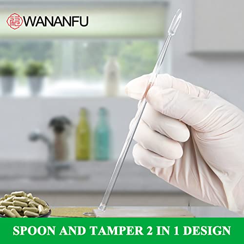 WANANFU Capsule Filling Kit - Micro Lab Spoon with Tamper (6 Units) for Filling Gelatin or Vegan Empty Capsules Size 000, 00, 0, 1, 2, 3, 4, 5, BPA Free