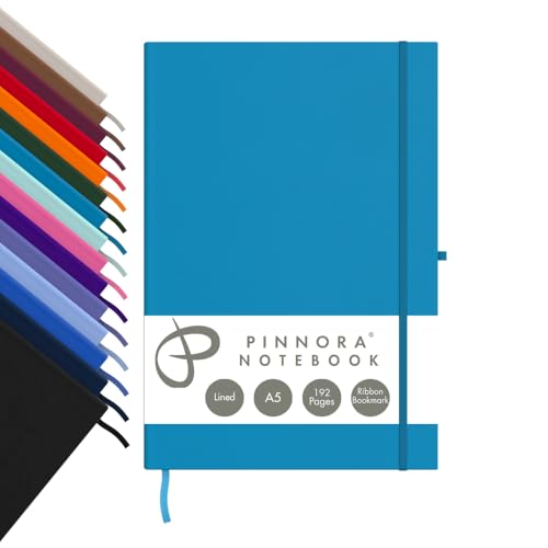 Pinnora Cuaderno A5 verde azulado, cuaderno diario rayado y planificador mensual con 192 páginas, cuadernos para escuela, oficina y viajes, cubierta duradera, papel liso, cuadernos forrados A5 ideales