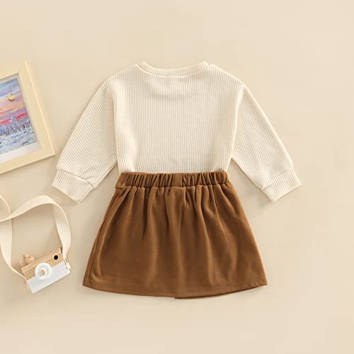 Image of Kids Toddler Baby Girl Fall Winter Outfit Long Sleeve Pompom Knitted Shirt Sweater Top Button Skirt 2PCS Clothes Set