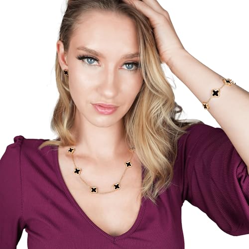 SHINYY Four Leaf Clover Necklace Bracelet Earring Set for Women | 18K Gold Plated 4 Leaf Lucky Jewelry - Image 4