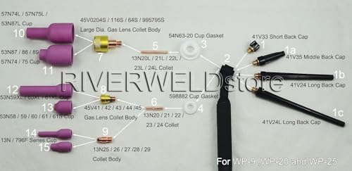 Image of RIVERWELD TIG Alumina Nozzle Ceramic Cups 13N08 4# 1 /4 inch 6.5mm 10pcs