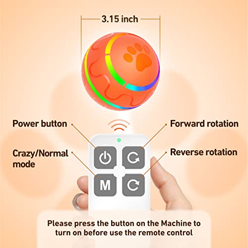 Kirisima Interactive Dog Balls Toys Active Rolling Ball For Dogs, Aggressive Chewers Toy, Remote Control Light-Up Dog Ball Usb Rechargeable Orange #TOP1