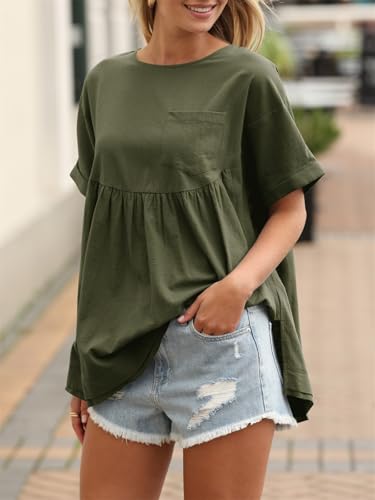 Image of Tankaneo Womens Summer Babydoll Tops Casual Loose Fit Peplum Oversized Tunic Shirts