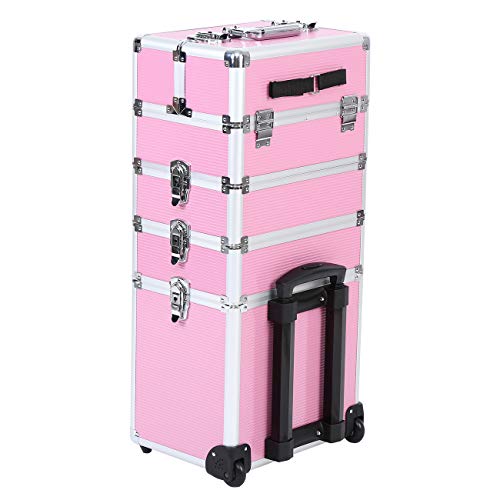 Ridgeyard 5 in 1 Kosmetikkoffer Trolley Universal große Aluminium Beauty Case Trolley Make up Case-Pink – Bild 6