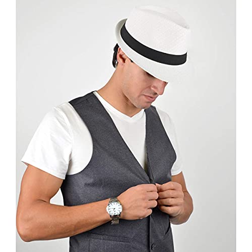 Westend Unisex Short Brim Fedora - Hats For Men & Women + Panama Hats & Straw Hats (Large-X-Large) White #TOP4