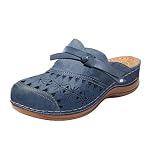 SYDUZAX Ladies Slides Closed Toe Wedge Sandals Slip On Backless Leather Sandals for Women Hollow Out Sliders with Bowknot Walking Sandals Outdoor Slippers Summer Mules Footwear UK Size 3-7.5