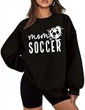 UYIQL Soccer Mom Sweatshirt Funny Sport Mama Sweatshirts Long Sleeve Crewneck Game Day Outfits Black M