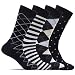 Mens 4 Pack of Cotton Blend Fun, Funky and Colorful Business Dress Socks (Shoe: 8-12 / Sock: 10-13, Navy/Light Blue C)