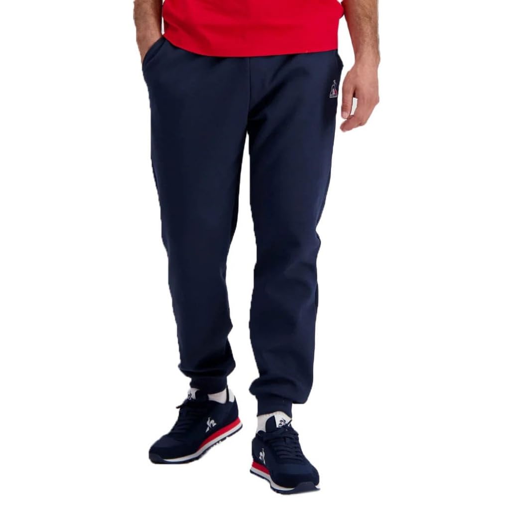 Le Coq Sportif - ESS Pant Regular N°1 M - Pantalon Survêtement Homme Double Face Coton Polyester Coupe Classique Ceinture Élastique Cordon Extérieur - Taille XL - Bleu