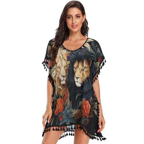 Winter King Lions Women's Beach Cover Up Chiffon Tassel Swimwear Swimsuit Coverups for Girl