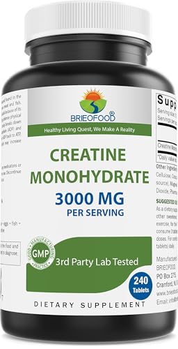 Brieofood Creatine Pills 3000 mg per Serving - 240 Tablets - 3rd Party Lab Tested for Purity &...