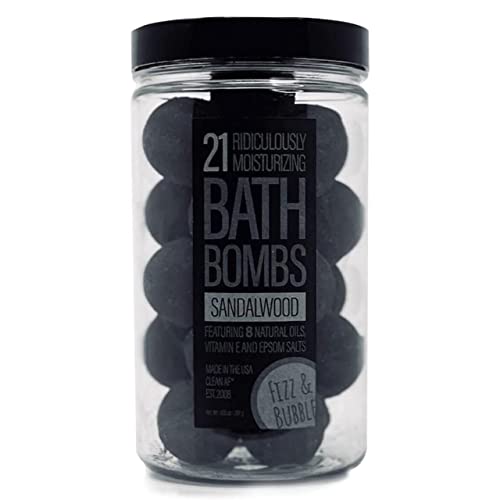 Fizz & Bubble Mini Bath Bomb Jar with Vitamin E, Coconut Oil, Olive Oil, Jojoba Oil & More - Moisturizing Bath Bomb Fizzies Gift Set - 21 Bath Bombs - Sandalwood