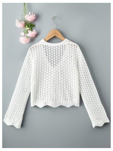 GORGLITTER Girl's Crochet Cropped Cardigan Knit Tie Front Tops Cute Long Sleeve Bolero Shrug Lightweight Sweaters Trendy 20252