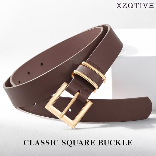 XZQTIVE Women Leather Belt with Square Gold Buckle Fashion Ladies Waist Belt for Jeans Pants Dresses4