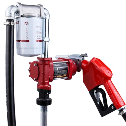 110V AC 12GPM Fuel Transfer Pump with Automatic Nozzle & Hose Kit for Gasoline Diesel Red with Particulate Filter
