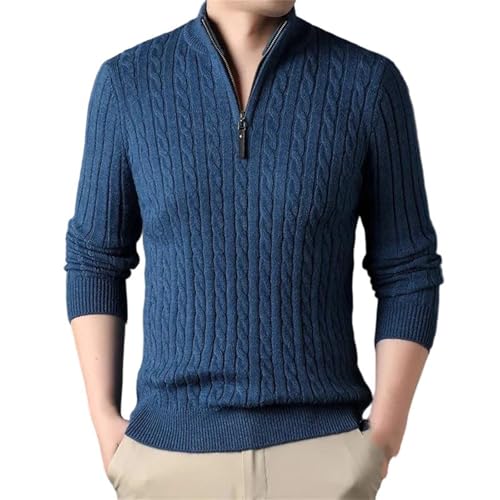 Men Winter Thick Mock Neck Pullovers Quarter-Zip Cable Knitted Warm Sweater Daily Business Sweaters