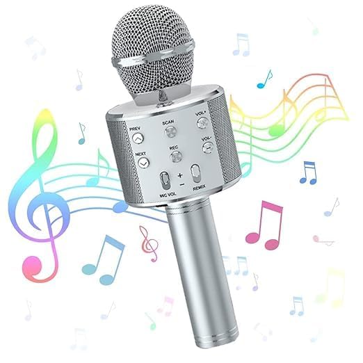 Image of VRJTEC Wireless Karaoke Microphone with Speaker Black | 2-in-1 Portable Bluetooth Mic, Audio Recording, Card Slot, Aux Port, USB Rechargeable for Singing Parties & Home Use
