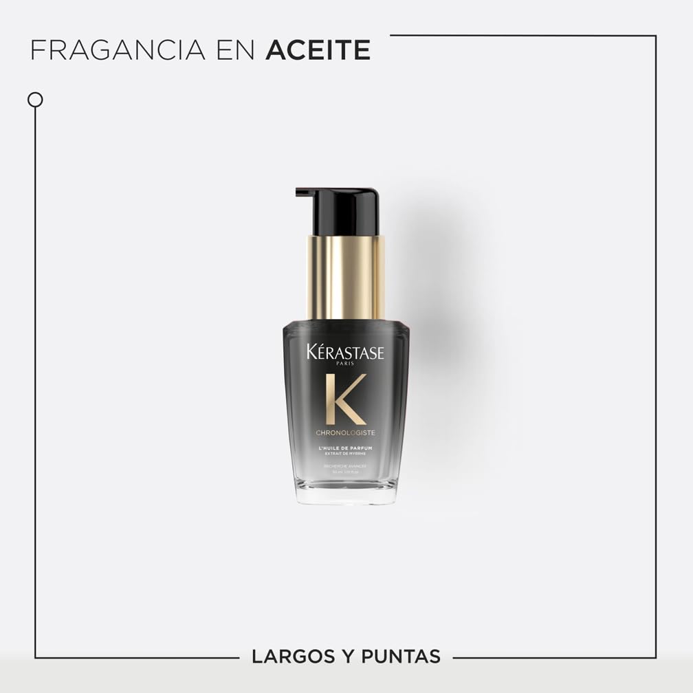 Kérastase Chronologiste, Aceite Perfumado Sin Aclarado, Aporta Nutrición y Fuerza, Brillo y Aroma Floral Capilar, Con Notas de Rosa de Té y Peonía, Para Todo Tipo de Cabellos, Huile de Parfum, 30ml