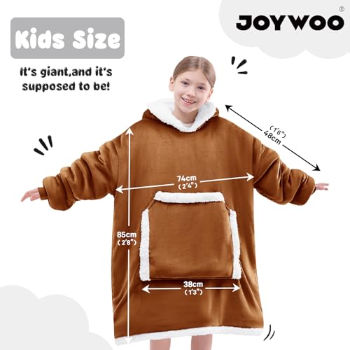 JOYWOO Caramel Kids Wearable Blanket Hoodie, Oversized Cat lovers Hoodie Blanket for kids & Teens,Birthday Gifts for Girl Boys,Cozy Fuzzy Sherpa Fleece Blanket Giant Pocket Winter Gifts,Caramel