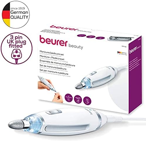 Beurer MP62 Home Manicure and Pedicure Set, Electric Nail File with 10 High-Quality Attachments, LED Precision Light, Fast Rotation (2000-5400rpm), UK Plug and Storage Bag