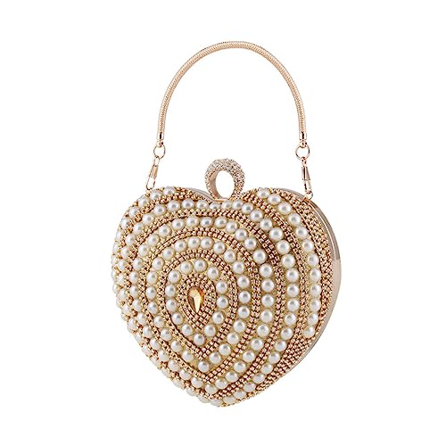 Pochette de soirée élégante avec cristaux cœur doré sac à main de fête pour femme