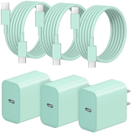 iPhone 17 16 15 Charger Fast Charging 3+3Pack 20W USB C Wall Charger with 6FT Fast Charging Cable Compatible with iPhone 17/17 Air/17 Pro/17 Pro Max/iPhone 16/15 Series, iPad Pro/AirPods -Green