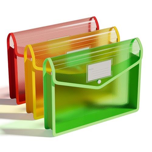 ThinkTex Plastic Expanding File Folders, Transparent Envelopes with Snap Closure, No Dividers, Large Capacity, Document Organizer for Bills & Taxes, Letter/A4 Size for School, Office, Home - 3 Pack