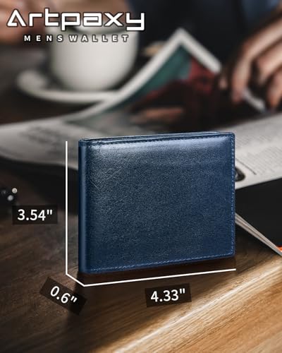 Image of Artpaxy Mens Wallet Bifold Genuine Leather RFID Blocking Wallet for Men with 1 ID Window 13 Card Holders 2 cash pockets 1 Gift Box