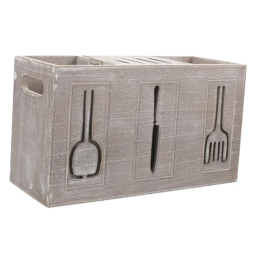 KOMBIUDA 木製コンパートメントカトラリースタンド 繊細な手仕上げのアンティーク風収納ボックス キッチン用スプーン フォーク整理箱 多機能テーブルウェアオーガナイザー 卓上利用に