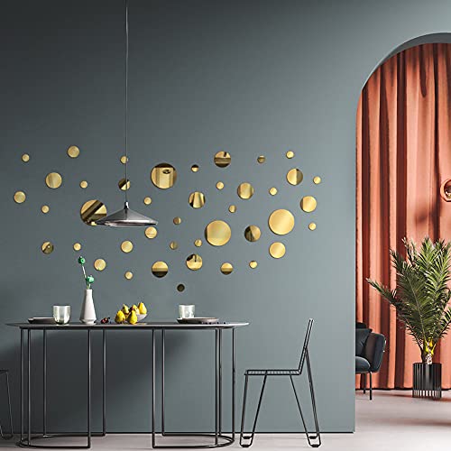 66 Pieces Gold Mirror Wall Decor Living Room, Circle Wallpaper For Kitchen, Hallway Polka Dot Wall Decals, Funny Wall Stickers For Bedroom, Aesthetic Room Decor For Teen Girls. #TOP3