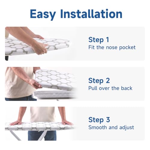 Image of Whitmor Deluxe Ironing Board Cover with 6mm Fiber Pad, Fits 15 x 54 In | 88gsm cover, 6mm fiber pad, 190T elastic fit, scorch-resistant finish, medallion gray pattern.