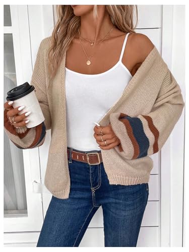SOLY HUX Women's Open Front Knit Cardigan Sweater Striped Trim Long Sleeve Loose Outerwear Fall Clothes2
