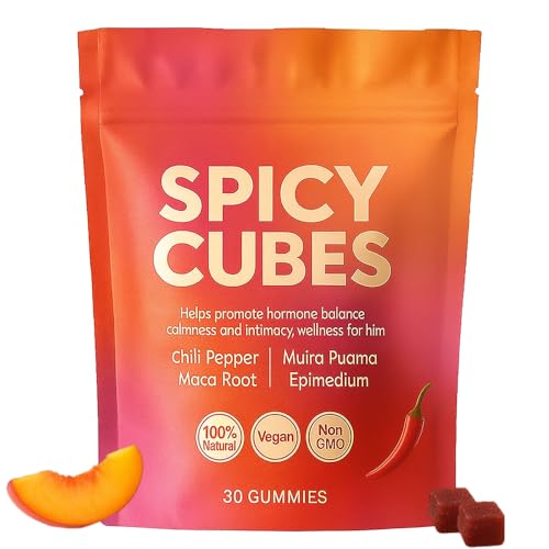 Spicy Cubes Gummy, Intimacy Gummies with Muira Puama, Chili Pepper, Maca& Epimedium for Promote Hormone Balance, Vegan, Peach Flavor – 30 Gummies