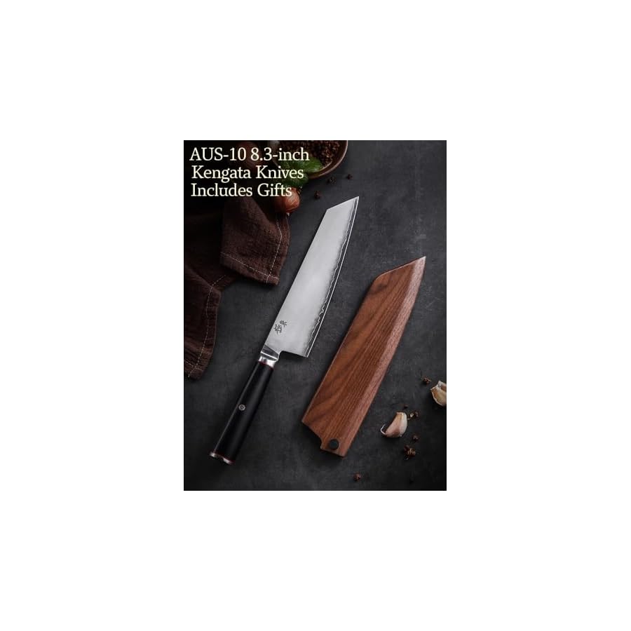 DongSunZuo-Japan-Aichi-AUS10-Triple-Layer-Composite-Steel-83-inch-Chefs-KnifeKengata-knife-Meat-CleaversG10-Handle-Forged-Kitchen-KnifeBlack-Walnut-Knife-Sheath-Set-Silver Generic DongSunZuo Japan Aichi AUS10 Triple Layer Composite Steel 8.3-inch Chef's Knife, Kengata knife ,Meat Cleavers,G10 Handle, Forged Kitchen Knife,Black Walnut Knife Sheath Set, Silver