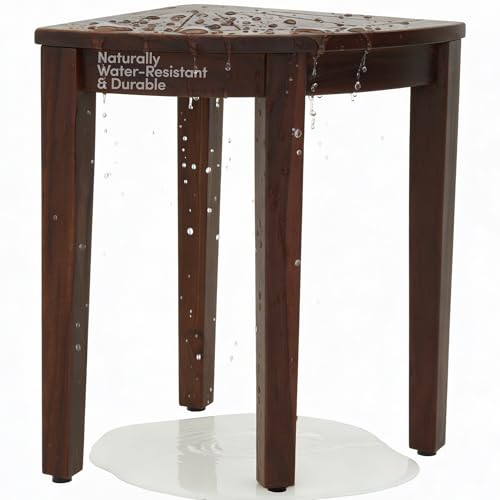 Image of AquaTeak Kai Mocha-Shield Corner 15.5 inch Teak Shower Bench