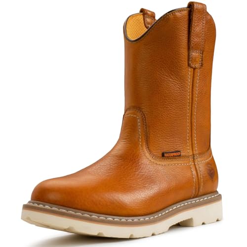 SUREWAY 10in Mens Soft/Steel Toe Waterproof Wellington Work Boot,Heavy Duty Pull On Leather Work Boots,Goodyear Welted,Full Grain Leather,Industrial Safety boot Classic Cowboy Boot,EH Rated