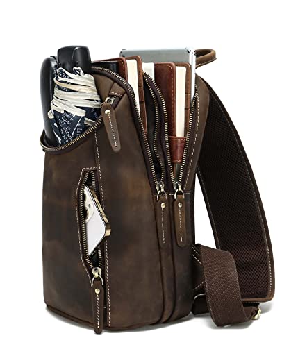Taertii Leather Sling Bag, Fits 11 Inch Ipad, Full Grain Leather One Strap Shoulder Crossbody Chest Backpack Daypack For Hiking Travel - Brown #TOP5